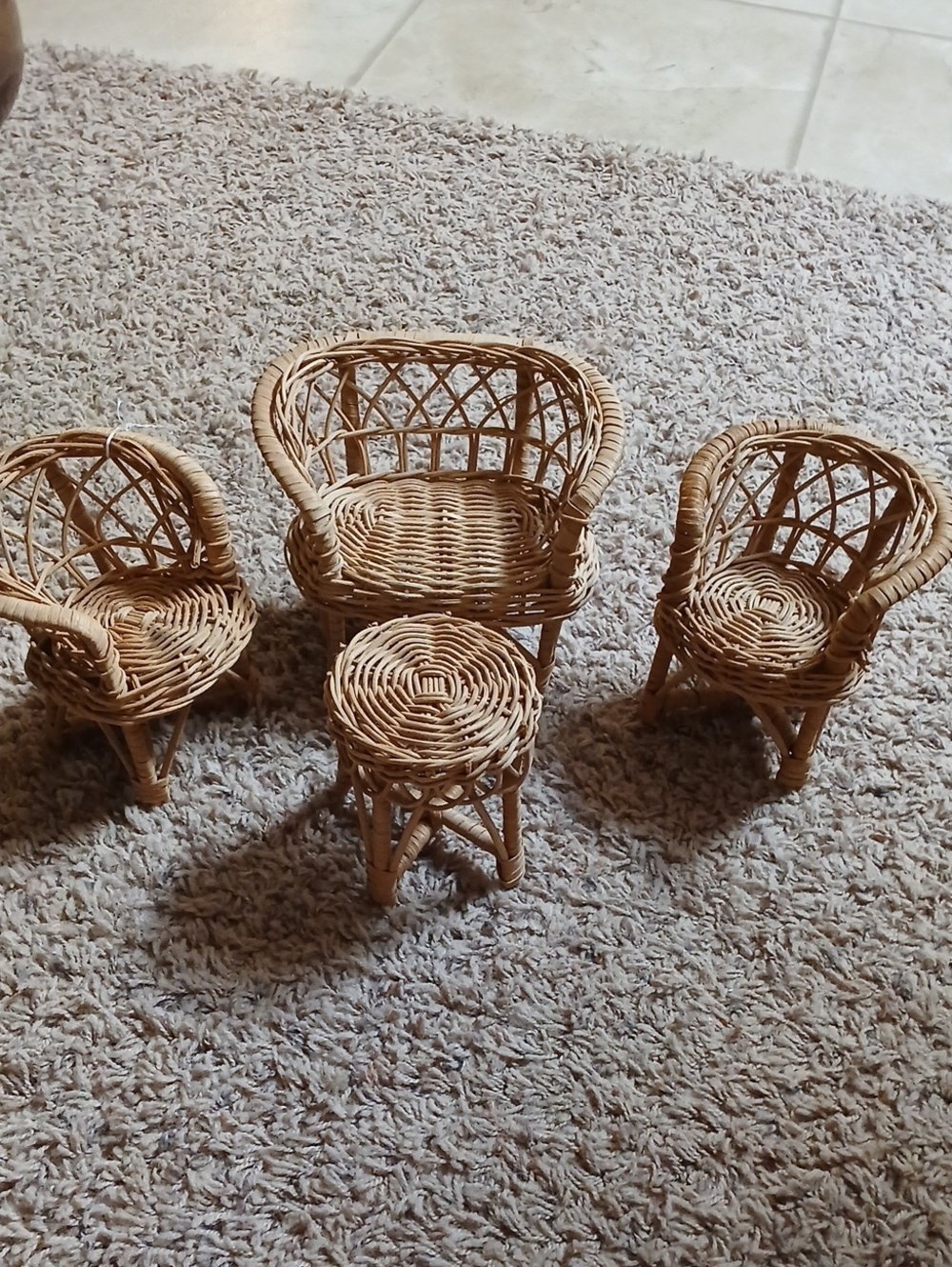 Wicker Miniature Chair and Stool Set - Natural Brown